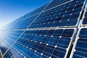 Monocrystalline solar panels charging an off-grid power system