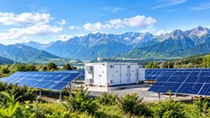 Off-grid solar power system with battery storage cabinet for remote monitoring