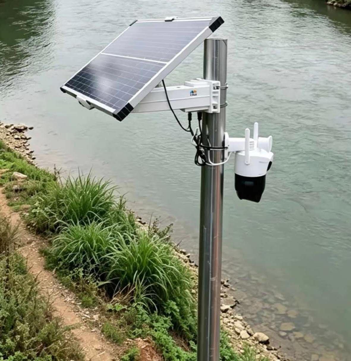 S series solar kit powering riverside CCTV camera