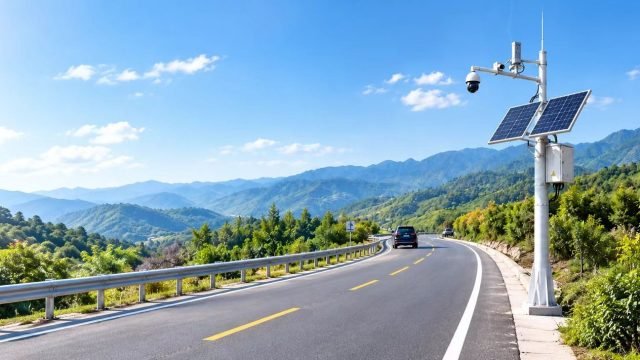 Off-grid solar power for road security monitoring