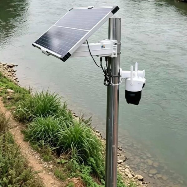S series solar kit powering riverside CCTV camera