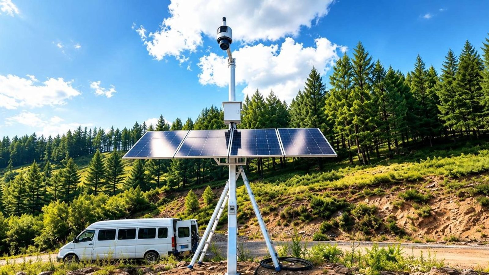 Solar power supply for forest fire detection